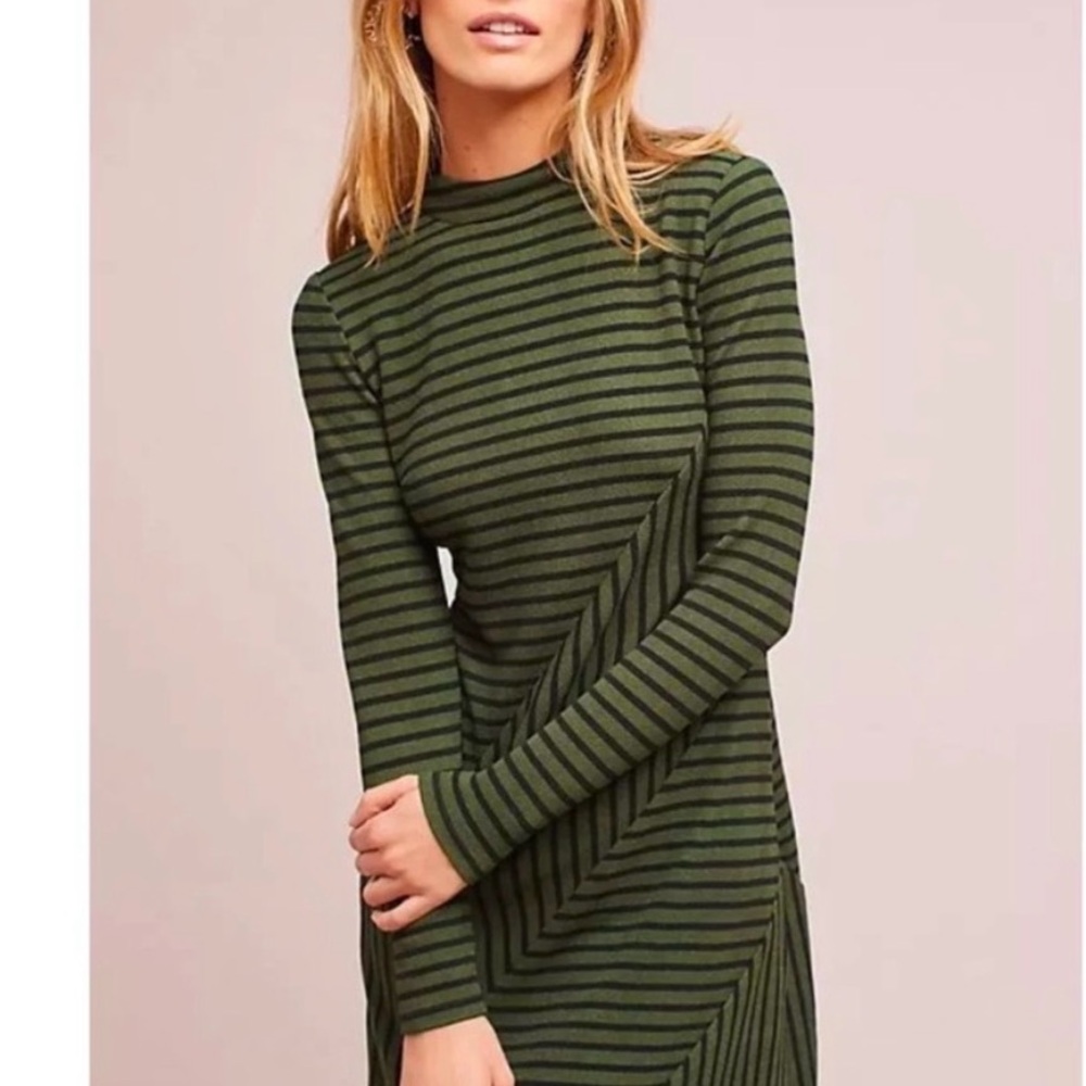 Hutch Anthropologie Green Striped Long Sleeve Dress